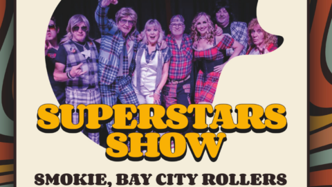 Sensational 70s tribute band in vibrant retro outfits on stage, promising a lively musical performance for guests.